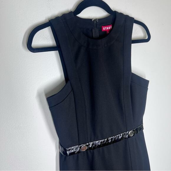 STAUD Sharmila Black Ponte Knit Midi Dress  Sz 6  Chic Minimalist Slit Dress - Picture 8 of 9